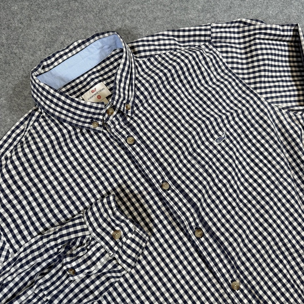 Vineyard Vines Shirt Mens Large Blue Gingham Check Whale Long Sleeve Button Down